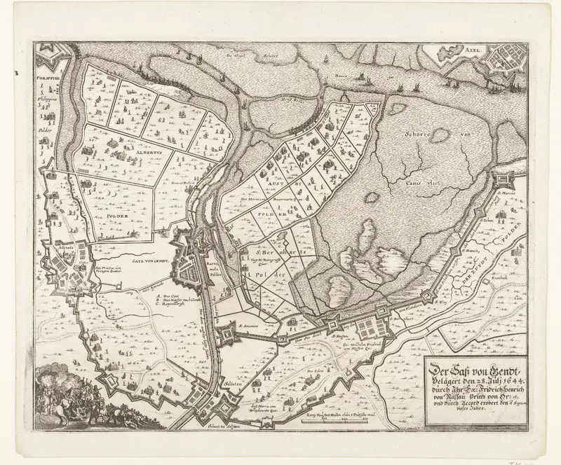 Kaart van beleg en verovering van Sas-van-Gent, 1644 Wall Art by anonymous - High-Resolution Digital Print