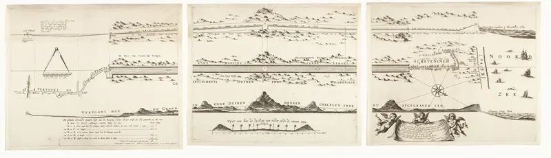 Kaart van de aanleg van de straatweg van Den Haag naar Scheveningen, 1664-1665 (bestaande uit drie delen) Wall Art by Unknown - High-Resolution Digital Print