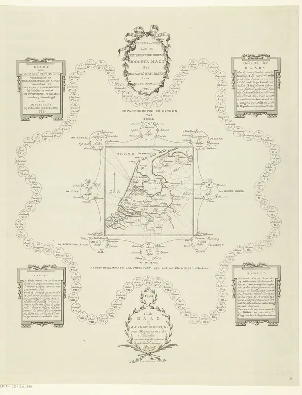 Kaart van de Bataafse Republiek opgedeeld in bestuurlijke regio's Wall Art by Unknown - High-Resolution Digital Print