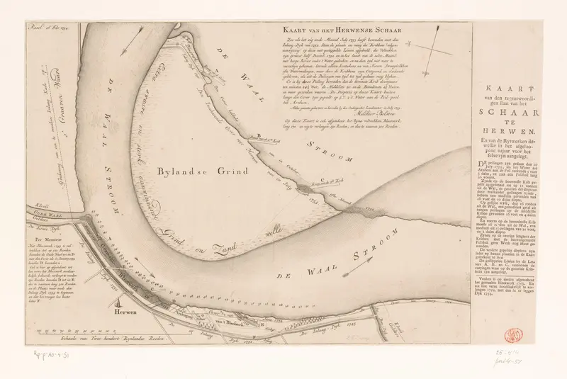 Kaart van de bocht in de Waal bij Herwen Wall Art by anonymous - High-Resolution Digital Print