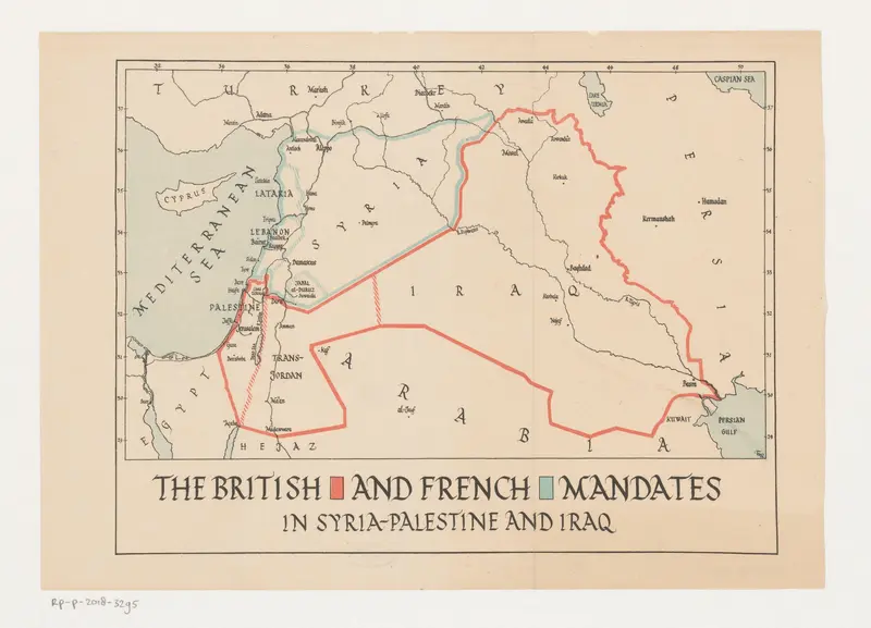Kaart van de Britse en Franse mandaten in Syrië-Palestina en Irak Wall Art by anonymous - High-Resolution Digital Print