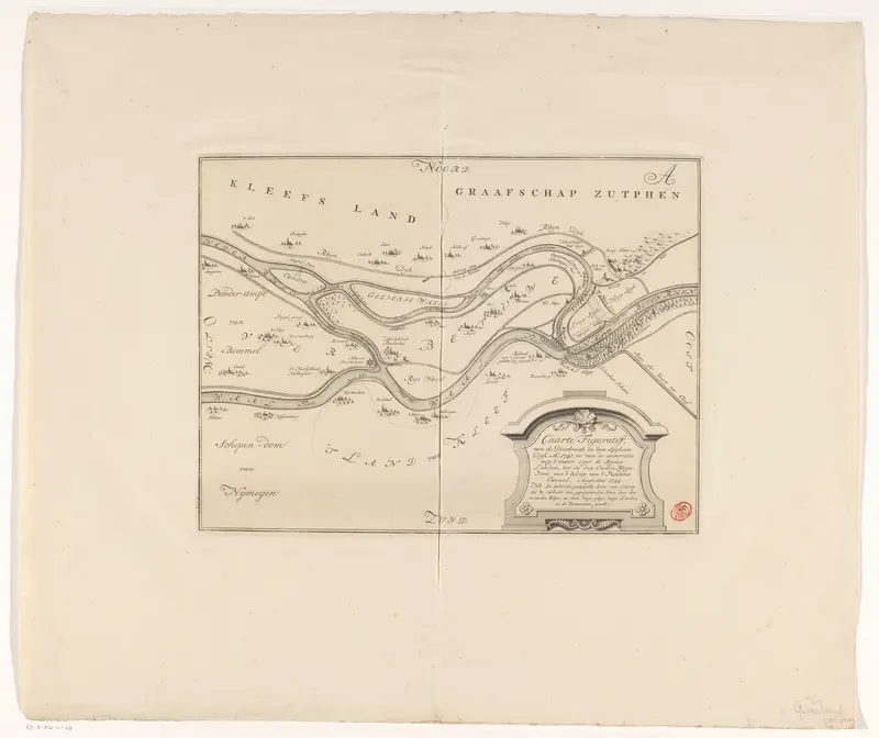 Kaart van de doorbraak van de Spijkse dijk in 1741 Wall Art by anonymous - High-Resolution Digital Print