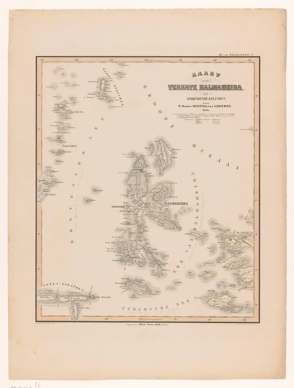 Kaart van de eilanden Halmahera, Ternate en overige eilanden in de Molukse Zee en Zee van Halmahera Wall Art by Unknown - High-Resolution Digital Print