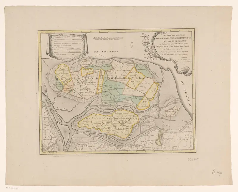 Kaart van de eilanden Noord-Beveland, Wolphaatsdijk en Oost-Beveland Wall Art by anonymous - High-Resolution Digital Print