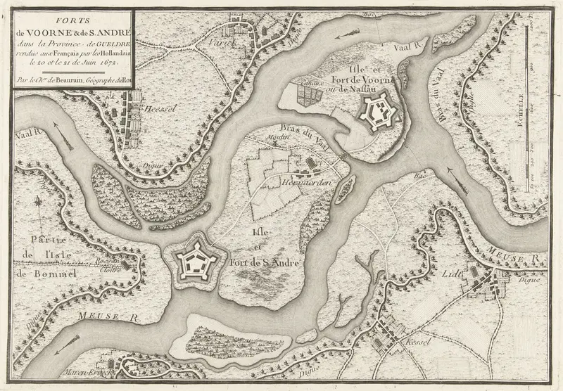 Kaart van de forten de Voorn en Sint-Andries aan de Maas, veroverd door de Fransen in 1672 Wall Art by anonymous - High-Resolution Digital Print