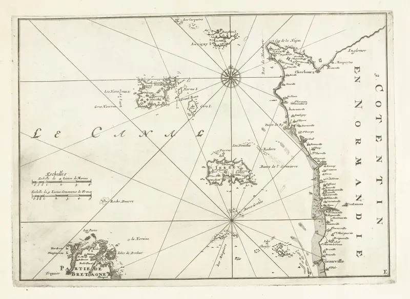 Kaart van de Franse kust tussen Cherbourg en Granville, ca. 1702 Wall Art by unknown - High-Resolution Digital Print