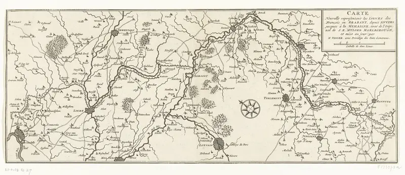 Kaart van de Franse linies in Brabant, ca. 1705 Wall Art by weduwe Nicolaes Visscher (II) - High-Resolution Digital Print