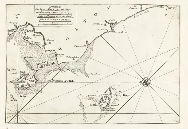 Kaart van de Franse westkust bij Île de Noirmoutier, ca. 1702 Wall Art by unknown - High-Resolution Digital Print