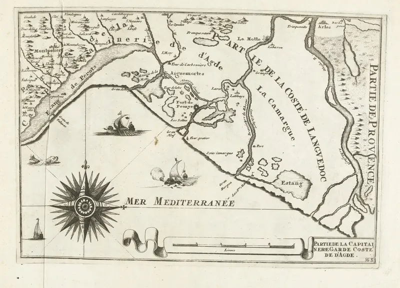 Kaart van de Franse zuidkust bij Montpellier, ca. 1702 Wall Art by anonymous - High-Resolution Digital Print