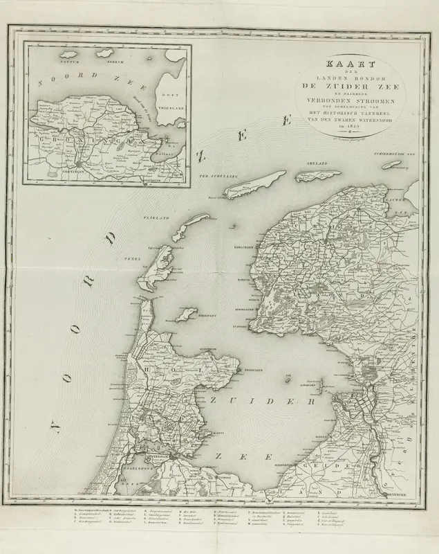 Kaart van de gebieden rond de Zuiderzee getroffen door de watersnood van 1825 Wall Art by Unknown - High-Resolution Digital Print
