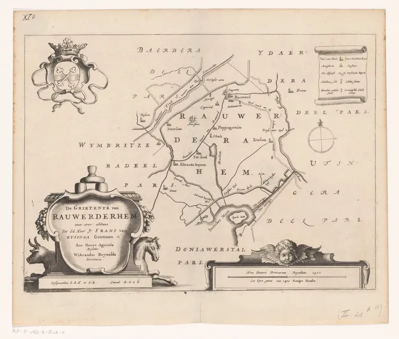 Kaart van de grietenij Rauwerderhem Wall Art by Unknown - High-Resolution Digital Print