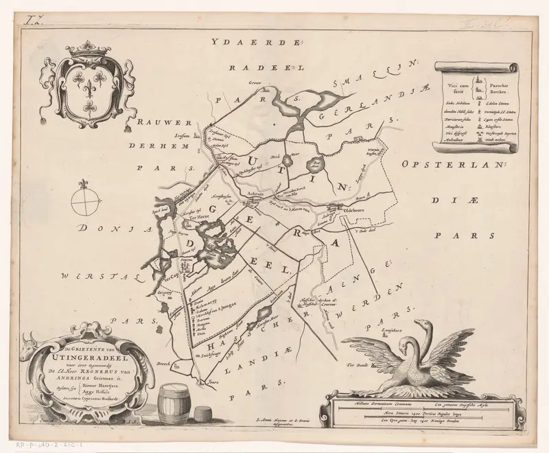 Kaart van de grietenij Utingeradeel Wall Art by Unknown - High-Resolution Digital Print