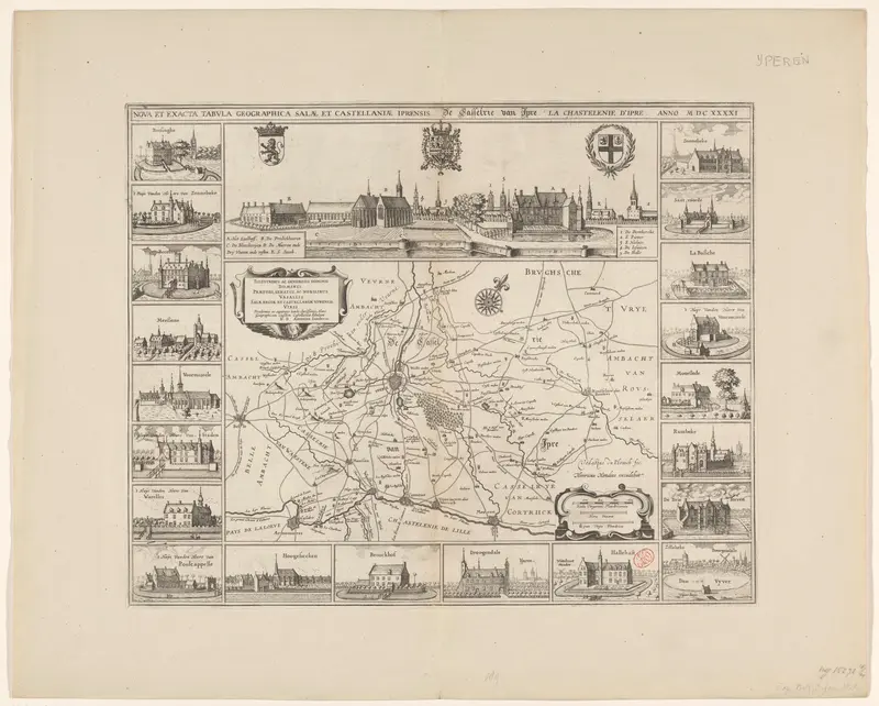 Kaart van de kasselrij Ieper en een gezicht op Ieper Wall Art by Johannes Willemszoon Blaeu - High-Resolution Digital Print