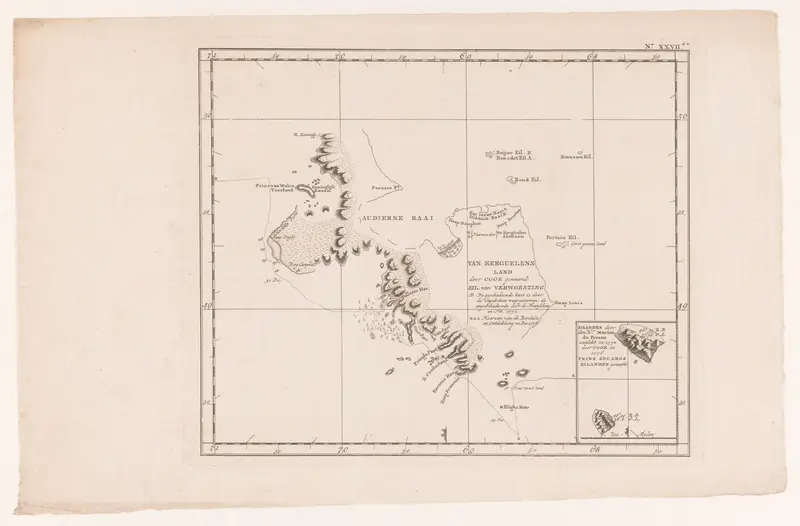 Kaart van de Kerguelen in de Indische Oceaan Wall Art by Isaac van Cleef - High-Resolution Digital Print