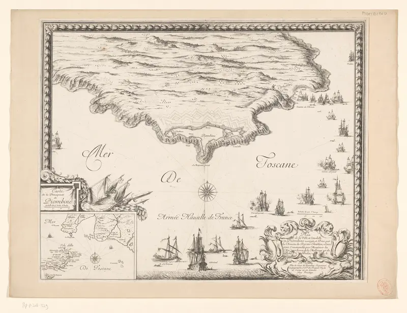 Kaart van de kust bij Piombino, tijdens het beleg in 1650 Wall Art by Unknown - High-Resolution Digital Print