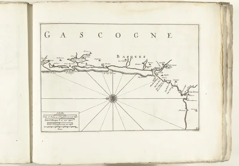 Kaart van de kust van Gascogne bij Bayonne, ca. 1702 Wall Art by unknown - High-Resolution Digital Print