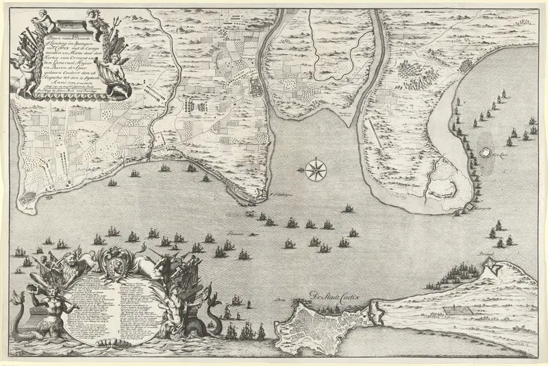 Kaart van de landing en expeditie van de Geallieerden bij Cadiz, 1702 Wall Art by Unknown - High-Resolution Digital Print
