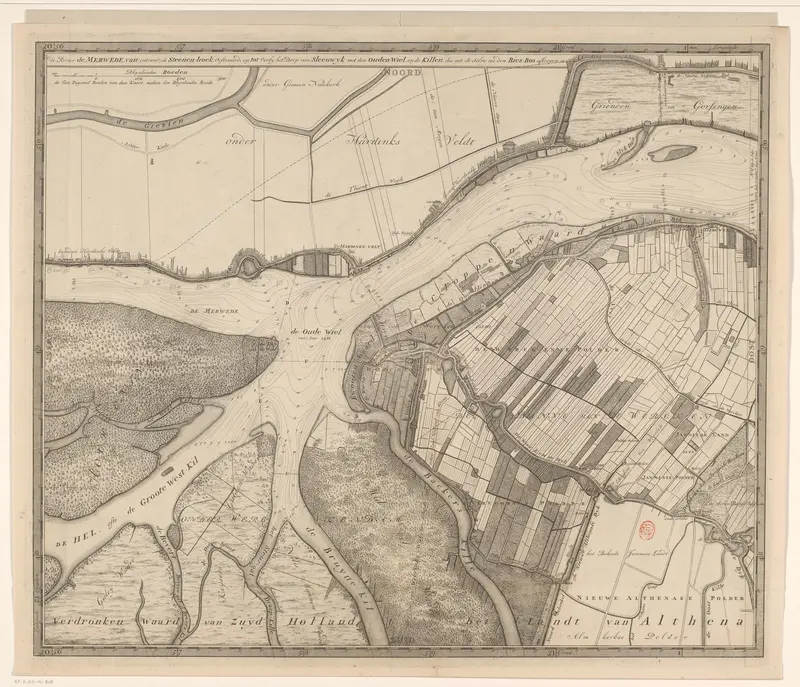 Kaart van de Merwede, van Hardinxveld tot voorbij Sleeuwijk Wall Art by David Coster - High-Resolution Digital Print