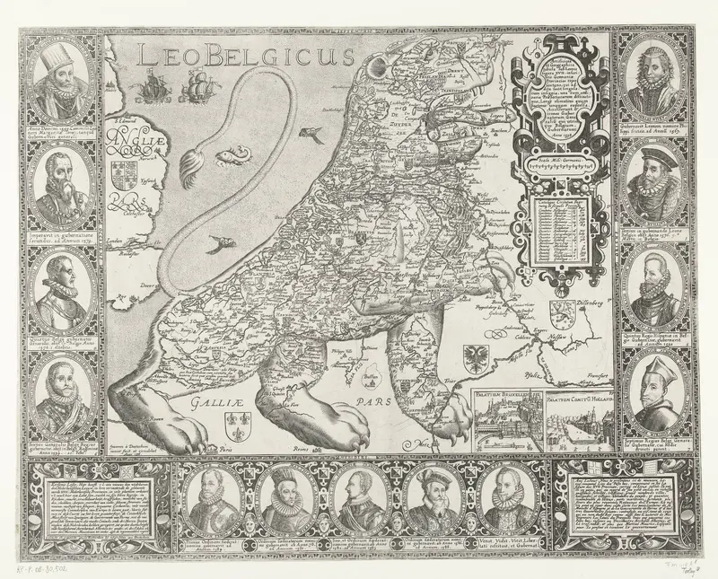 Kaart van de Nederlanden in de vorm van de Hollandse Leeuw, 1598 Wall Art by Unknown - High-Resolution Digital Print