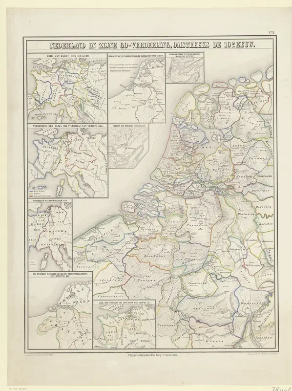 Kaart van de Nederlanden omstreeks de tiende eeuw Wall Art by Unknown - High-Resolution Digital Print