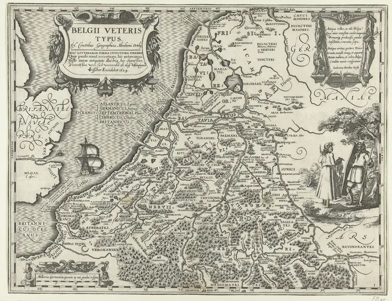 Kaart van de Nederlanden ten tijde van de Bataven Wall Art by Pieter van der Keere - High-Resolution Digital Print