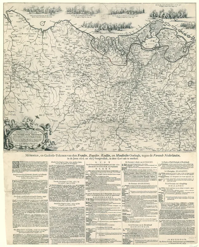 Kaart van de Nederlanden waarop is aangegeven tot waar de vijandelijke troepen in de jaren 1672-73 zijn opgerukt Wall Art by anonymous - High-Resolution Digital Print
