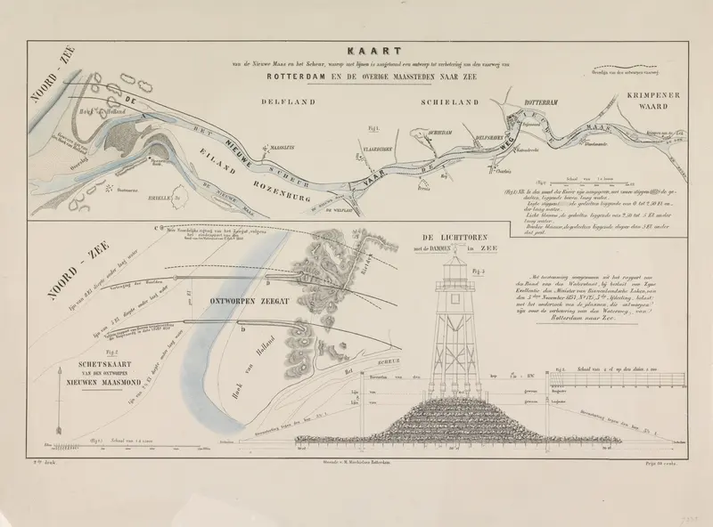 Kaart van de Nieuwe Maas en een ontwerp voor verbetering van de vaarweg, 1863 Wall Art by Unknown - High-Resolution Digital Print