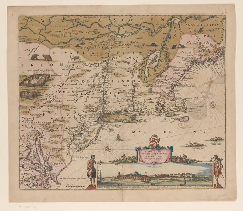 Kaart van de noordoostkust van Amerika, met een gezicht op Nieuw-Amsterdam Wall Art by anonymous - High-Resolution Digital Print