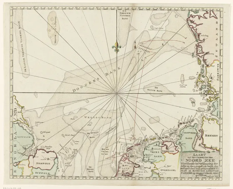 Kaart van de Noordzee met de zeeslag bij Doggersbank, 1781 Wall Art by anonymous - High-Resolution Digital Print