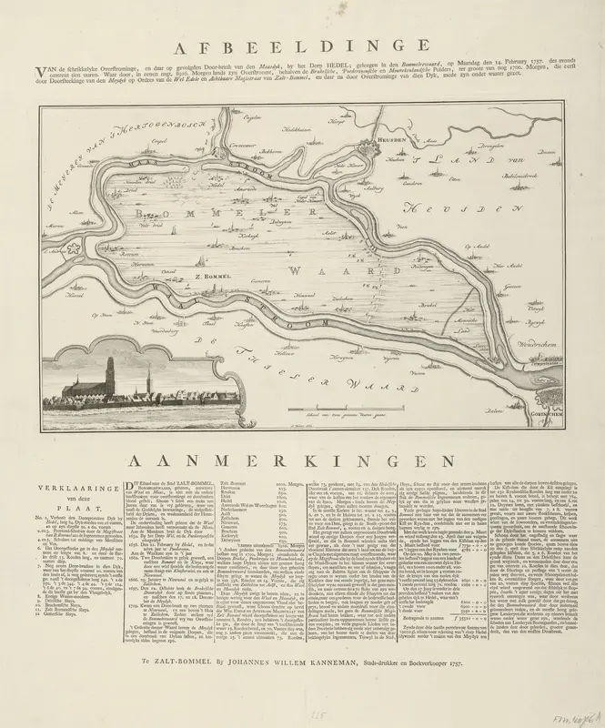 Kaart van de overstroomde Bommelerwaard na de dijkdoorbraak, 1757 Wall Art by anonymous - High-Resolution Digital Print