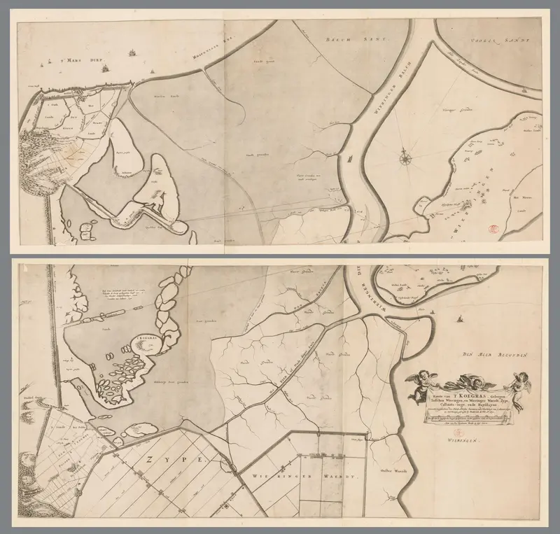 Kaart van de polder het Koegras, bestaande uit twee delen Wall Art by Unknown - High-Resolution Digital Print