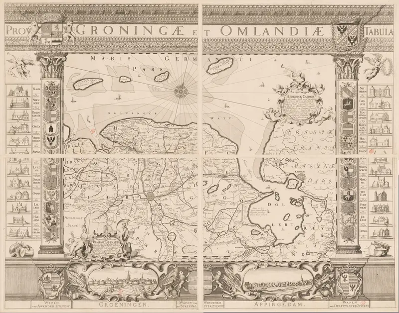 Kaart van de provincie Groningen, bestaande uit vier delen Wall Art by Unknown - High-Resolution Digital Print