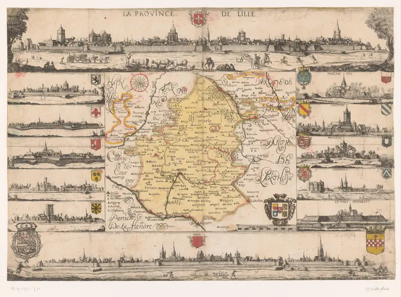 Kaart van de provincie Lille met profielen van twaalf steden Wall Art by anonymous - High-Resolution Digital Print