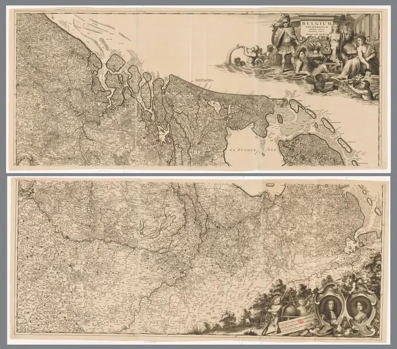 Kaart van de Republiek der Zeven Verenigde Nederlanden en omliggende gebieden, bestaande uit twee delen Wall Art by anonymous - High-Resolution Digital Print