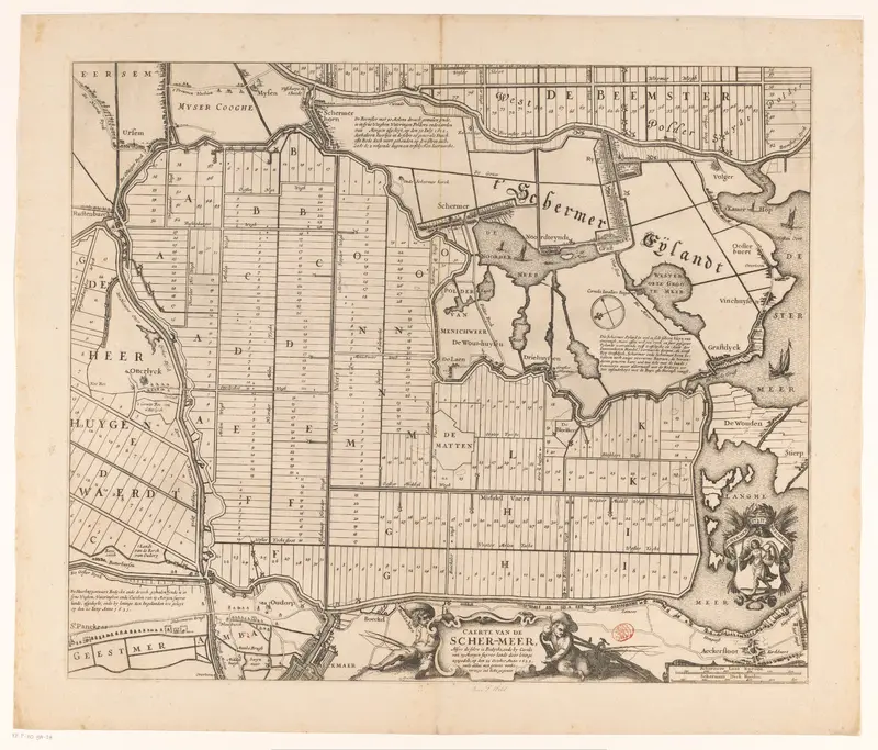 Kaart van de Schermer na voltooiing van de bedijking en verloting van de kavels, 1635 Wall Art by Claes Jansz. Visscher (II) - High-Resolution Digital Print