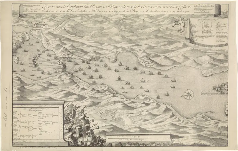 Kaart van de slag bij Vigo, 23 oktober 1702 Wall Art by Unknown - High-Resolution Digital Print