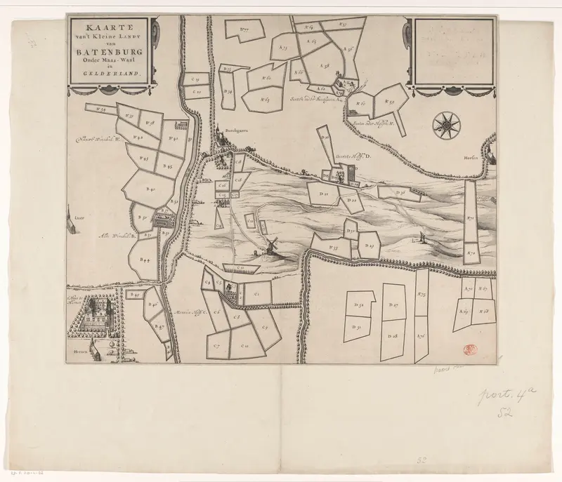 Kaart van de stad Batenburg en omstreken Wall Art by anonymous - High-Resolution Digital Print