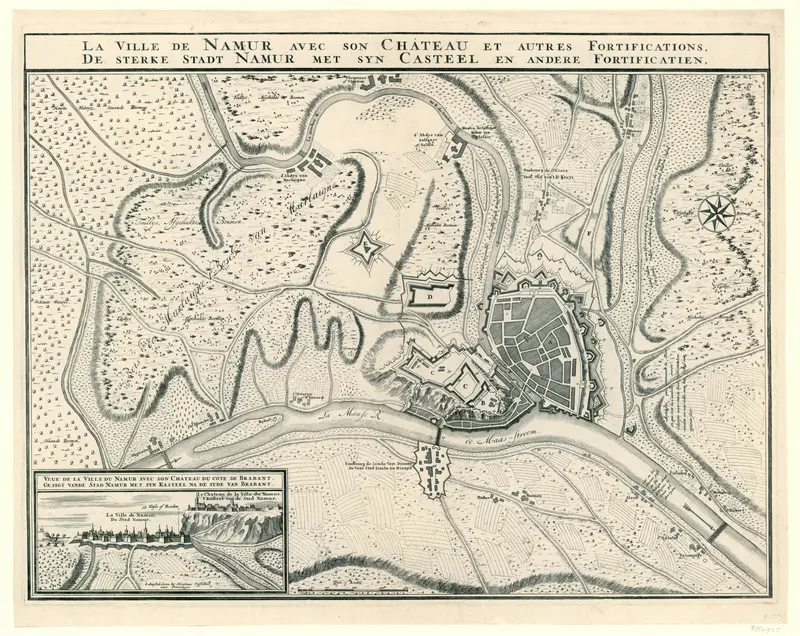 Kaart van de stad Namen met het kasteel, belegerd door de geallieerden, 1695 Wall Art by anonymous - High-Resolution Digital Print
