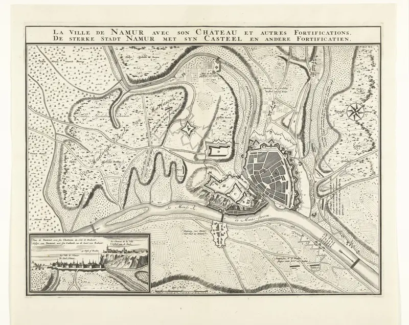 Kaart van de stad Namen met het kasteel, belegerd door het Franse leger, 1692 Wall Art by Nicolaes Visscher (II) - High-Resolution Digital Print
