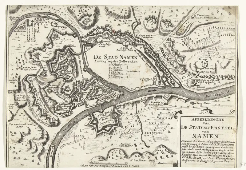 Kaart van de stad Namen met kasteel, belegerd door het Franse leger in 1692 en heroverd door de geallieerden in 1695 Wall Art by anonymous - High-Resolution Digital Print