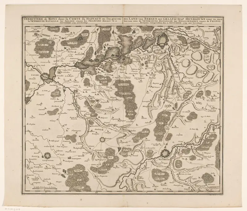Kaart van de streek in Henegouwen tussen Mons (Bergen), Condé en Maubeuge, waar de slag bij Malplaquet plaatsvond in 1709 Wall Art by anonymous - High-Resolution Digital Print