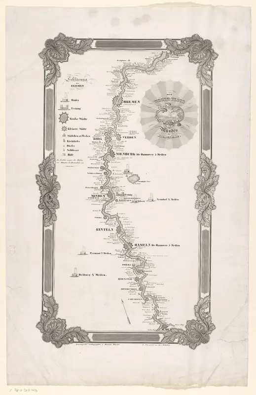 Kaart van de stroom van de Wezer, van Hannoversch-Münden tot Bremerhaven Wall Art by Unknown - High-Resolution Digital Print
