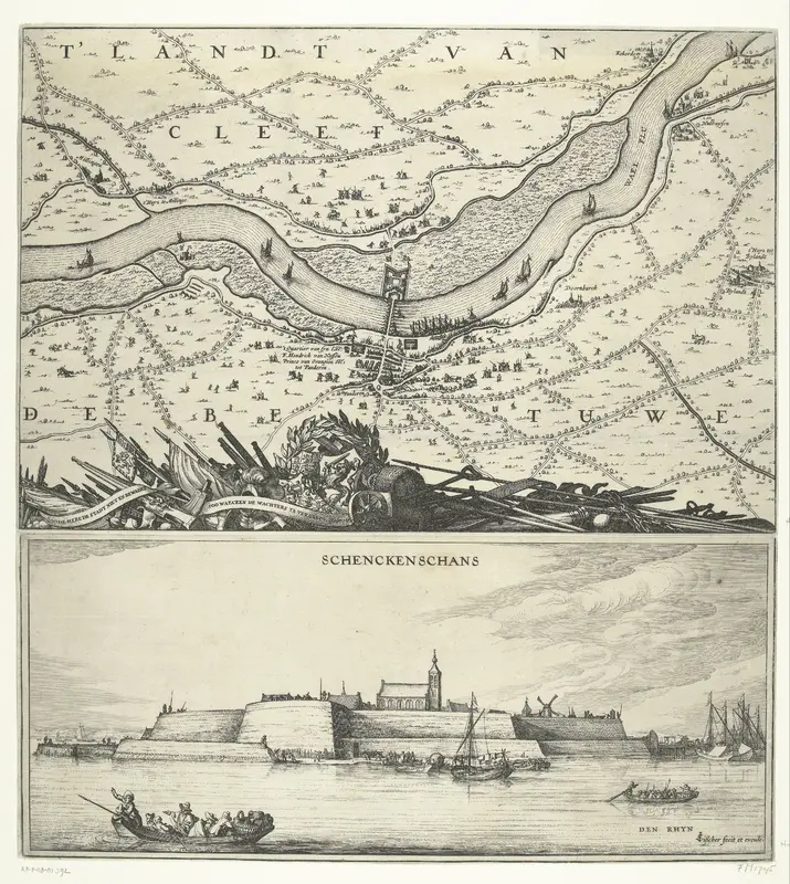 Kaart van de Waal en een gezicht op Schenckenschans, 1635-1636 Wall Art by Unknown - High-Resolution Digital Print