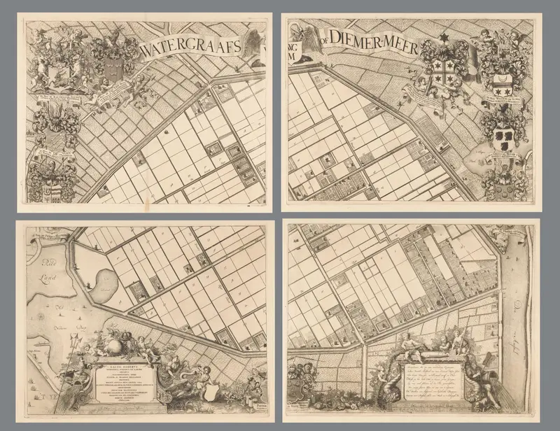 Kaart van de Watergraafsmeer, bestaande uit vier delen Wall Art by Unknown - High-Resolution Digital Print