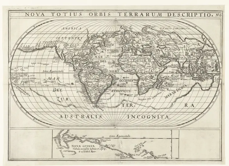 Kaart van de wereld met de reizen van Joris van Spilbergen en Jacob le Maire om de wereld, 1614-1617 Wall Art by anonymous - High-Resolution Digital Print