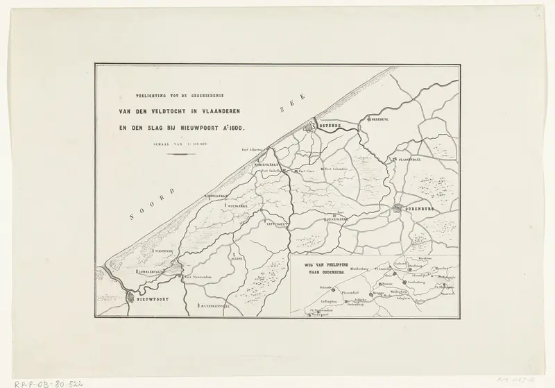 Kaart van de westkust van Vlaanderen tussen Oostende en Nieuwpoort, 1600 Wall Art by anonymous - High-Resolution Digital Print