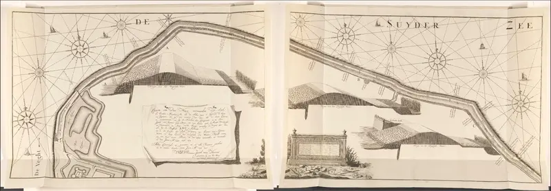 Kaart van de zeedijk ten oosten van Muiden, 1737, bestaande uit twee delen Wall Art by Unknown - High-Resolution Digital Print