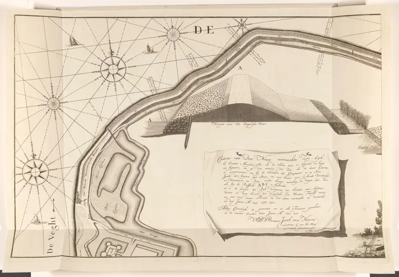 Kaart van de zeedijk ten oosten van Muiden, 1737 (linkerdeel) Wall Art by Unknown - High-Resolution Digital Print