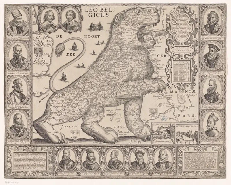 Kaart van de Zeventien Provinciën in de vorm van de Nederlandse leeuw Wall Art by Unknown - High-Resolution Digital Print