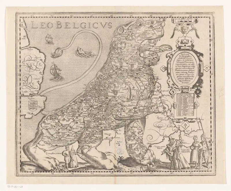 Kaart van de Zeventien Provinciën in de vorm van de Nederlandse leeuw Wall Art by Hendrik Floris van Langeren - High-Resolution Digital Print